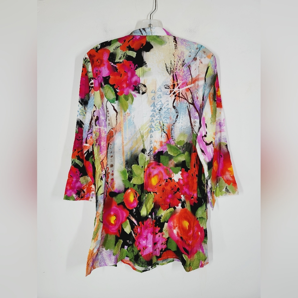 Ali Miles Floral Wire Neck 3/4 Cuff Sleeve Top, Size Medium - Picture 5 of 5